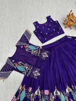 Royal Blue Pure Vichitra Embroidered Lehenga Choli
