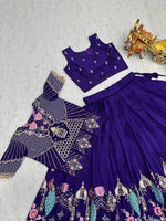 Royal Blue Pure Vichitra Embroidered Lehenga Choli
