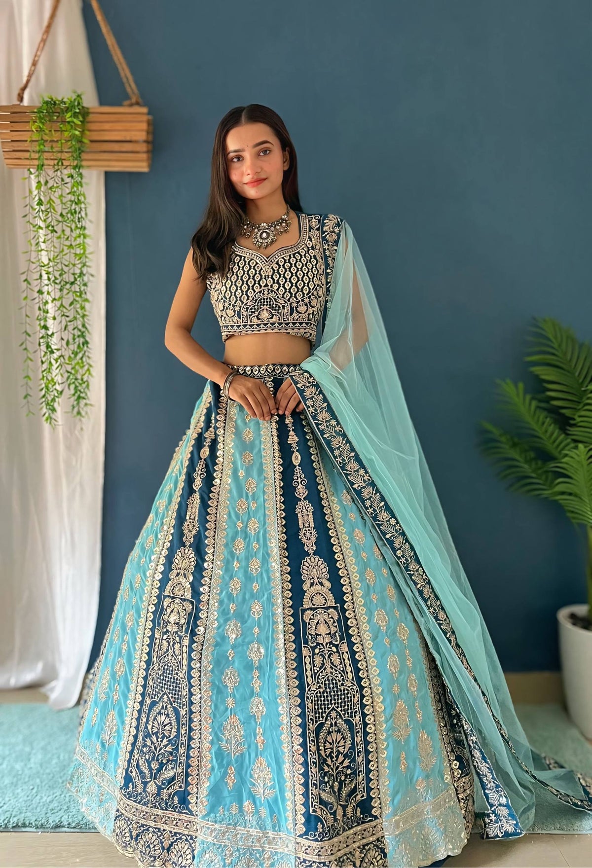 AmazingTeal Blue & Sky Blue Combination Lehenga Choli