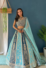 AmazingTeal Blue & Sky Blue Combination Lehenga Choli