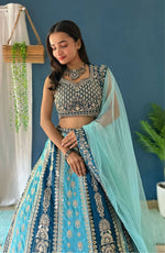 AmazingTeal Blue & Sky Blue Combination Lehenga Choli