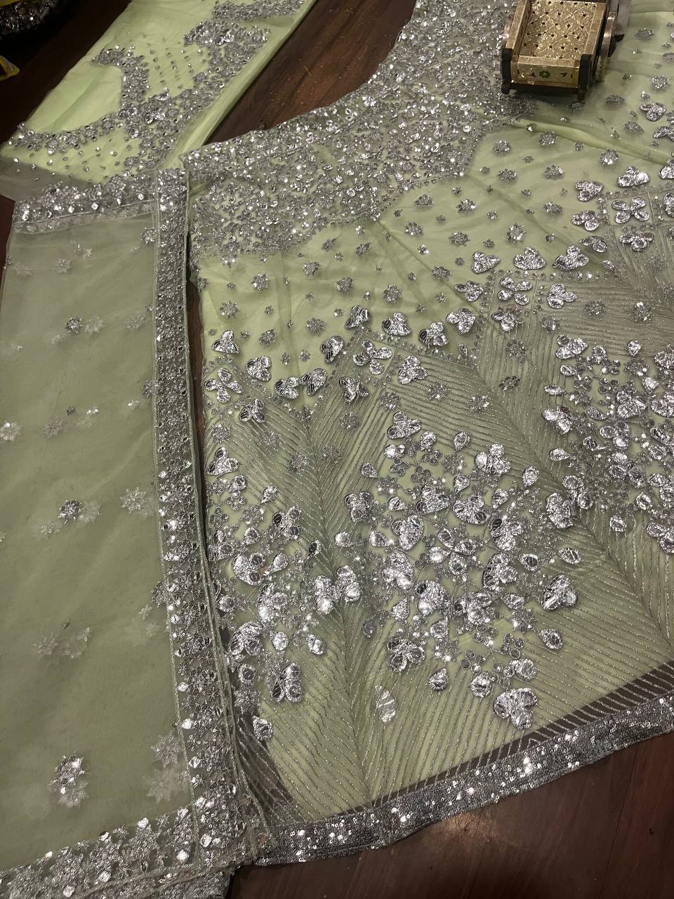 Buy Butterfly Net Lehenga with Foil Mirror Sequins Work Online
