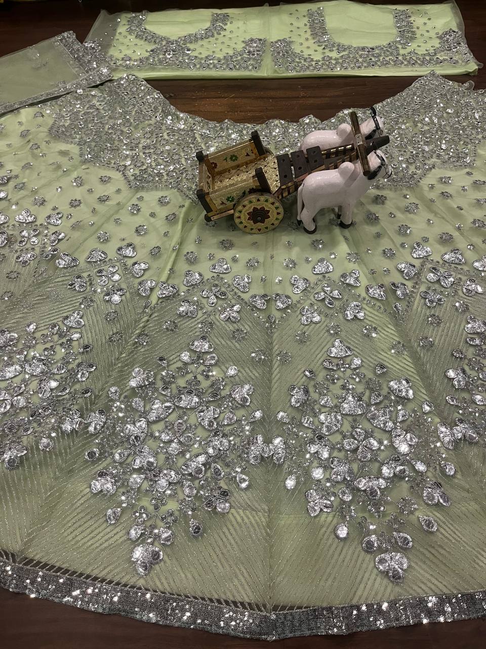 Buy Butterfly Net Lehenga with Foil Mirror Sequins Work Online