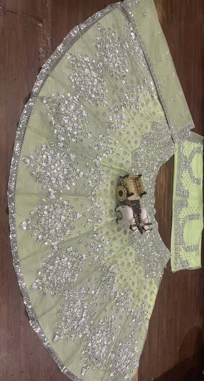 Buy Butterfly Net Lehenga with Foil Mirror Sequins Work Online