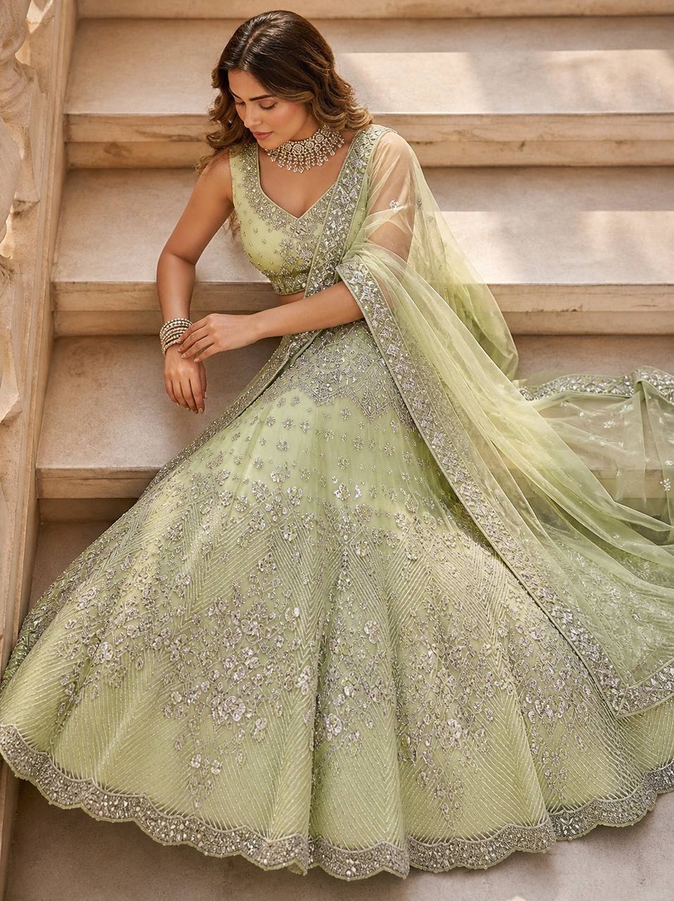 Buy Butterfly Net Lehenga with Foil Mirror Sequins Work Online