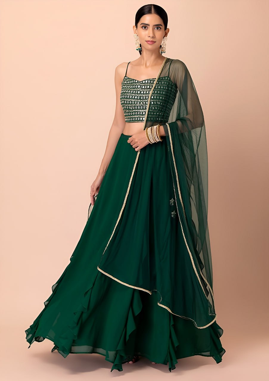 Buy Emerald Green Ruffle Lehenga Choli Online