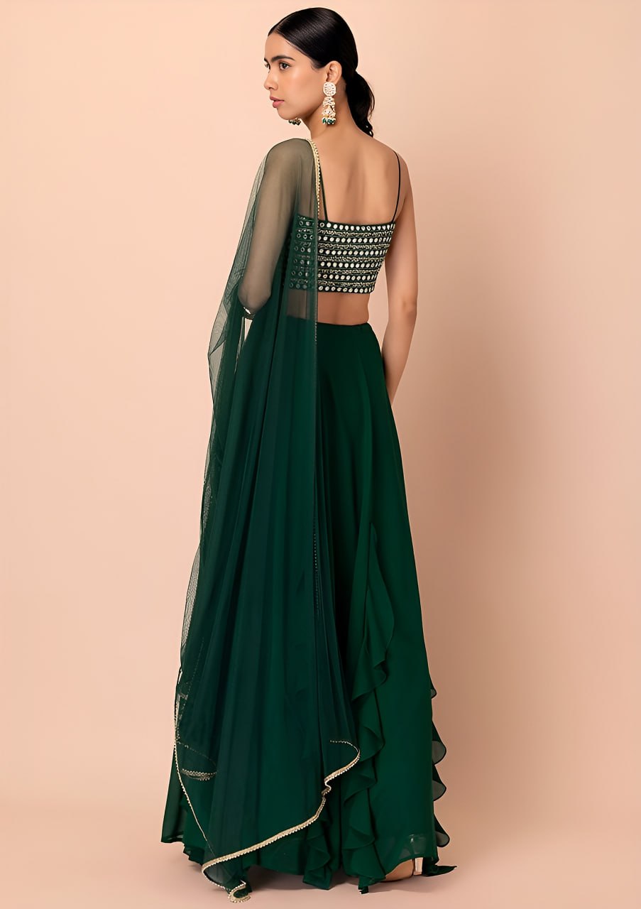 Buy Emerald Green Ruffle Lehenga Choli Online