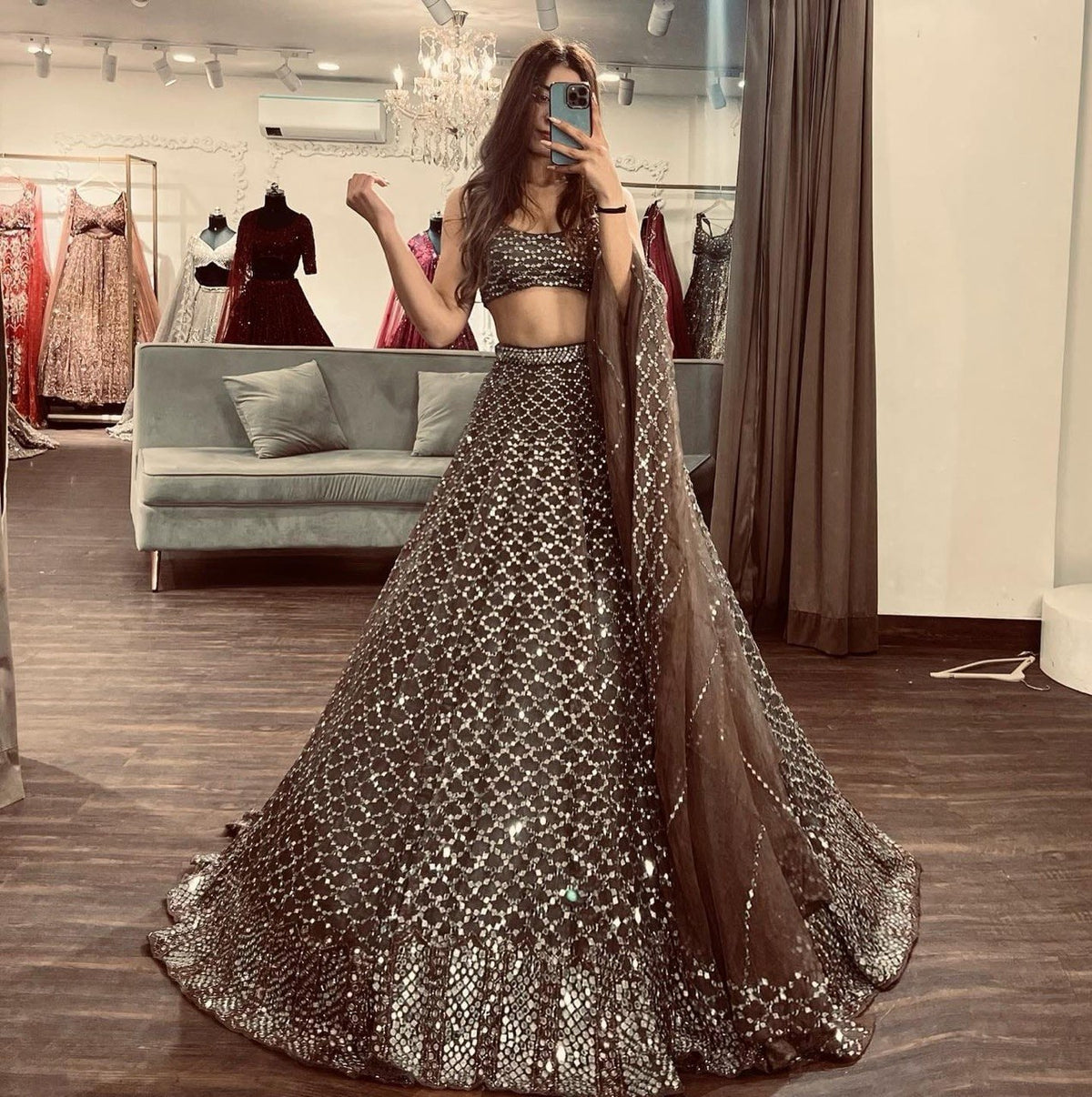 Buy Premium Net Sequins Work Lehenga Choli Online