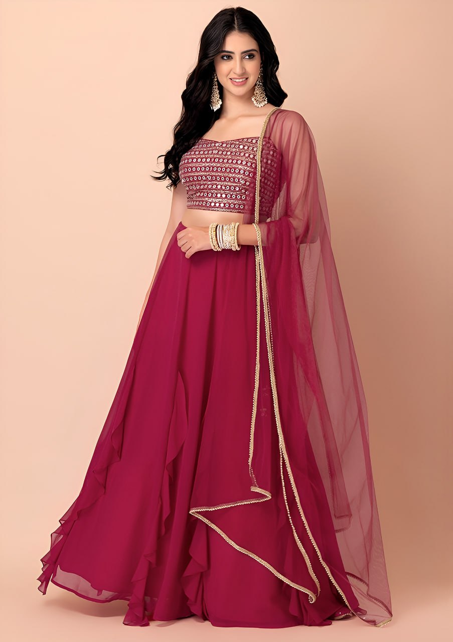Buy Rani Pink Ruffle Lehenga Choli Online