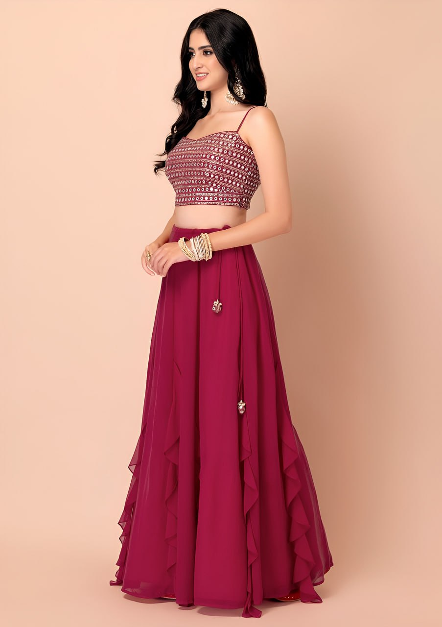 Buy Rani Pink Ruffle Lehenga Choli Online