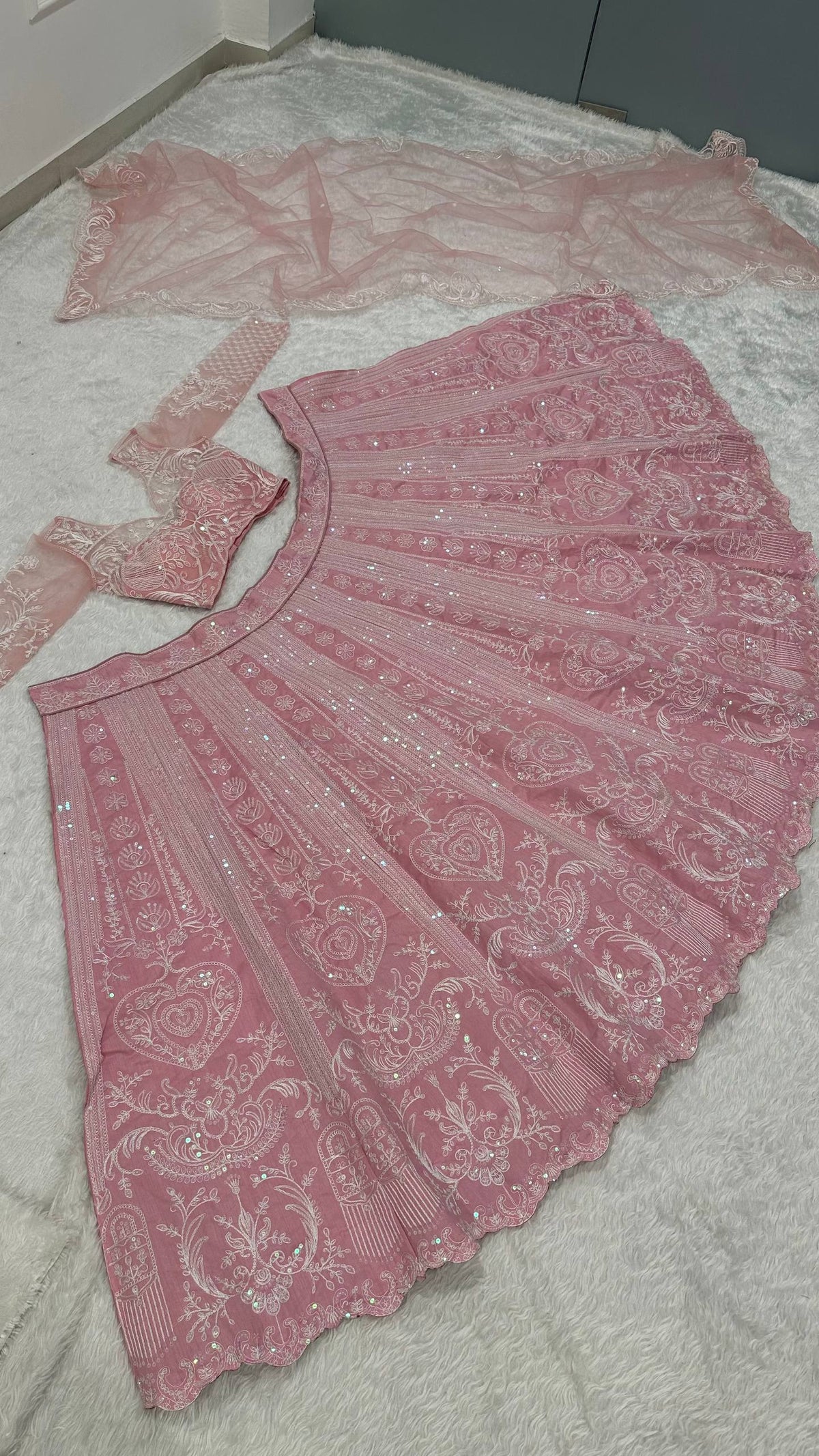 Elegant baby pink Color embroidery lehenga choli