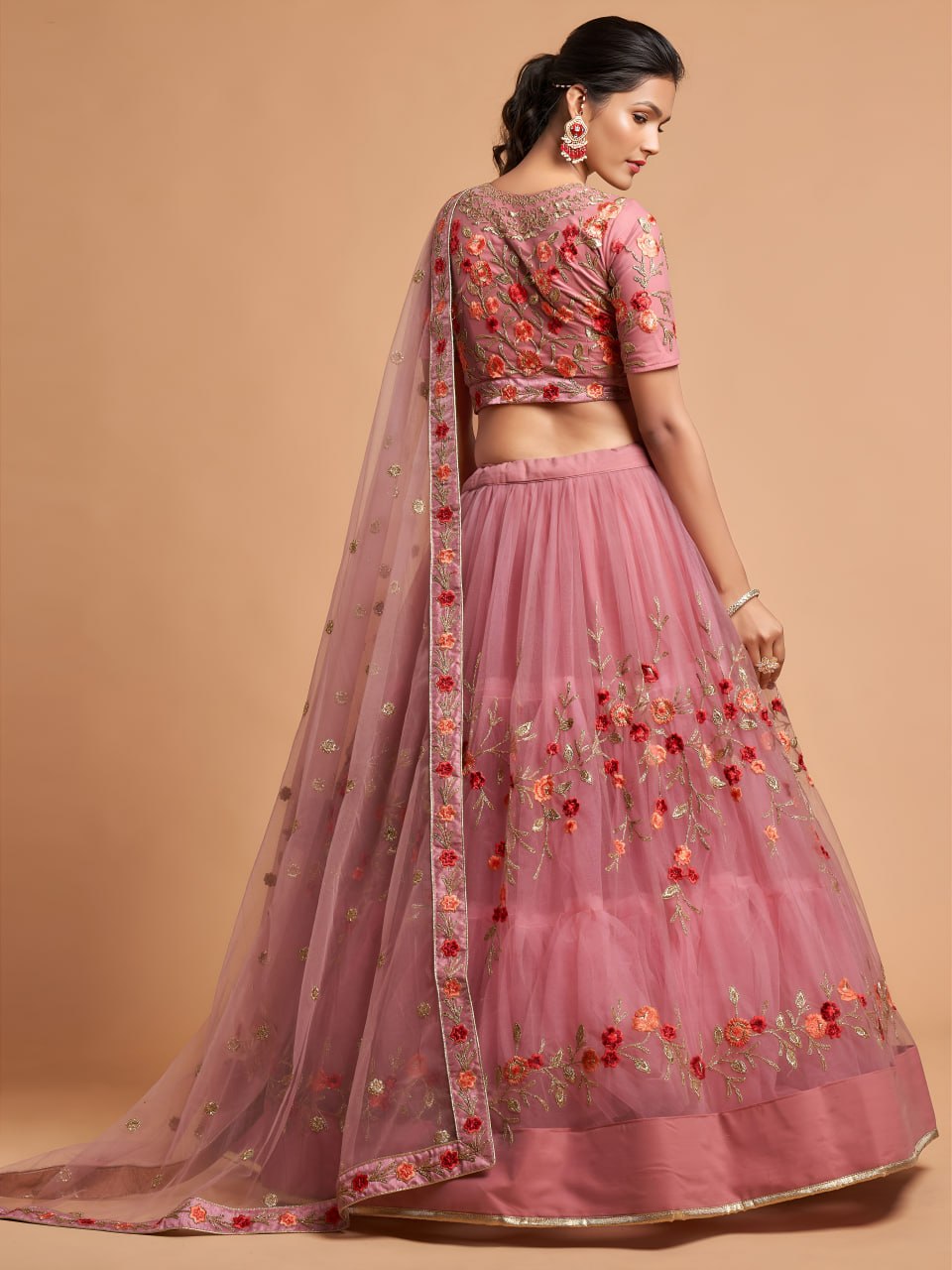 Dusty Pink Floral Embroidered Lehenga Choli