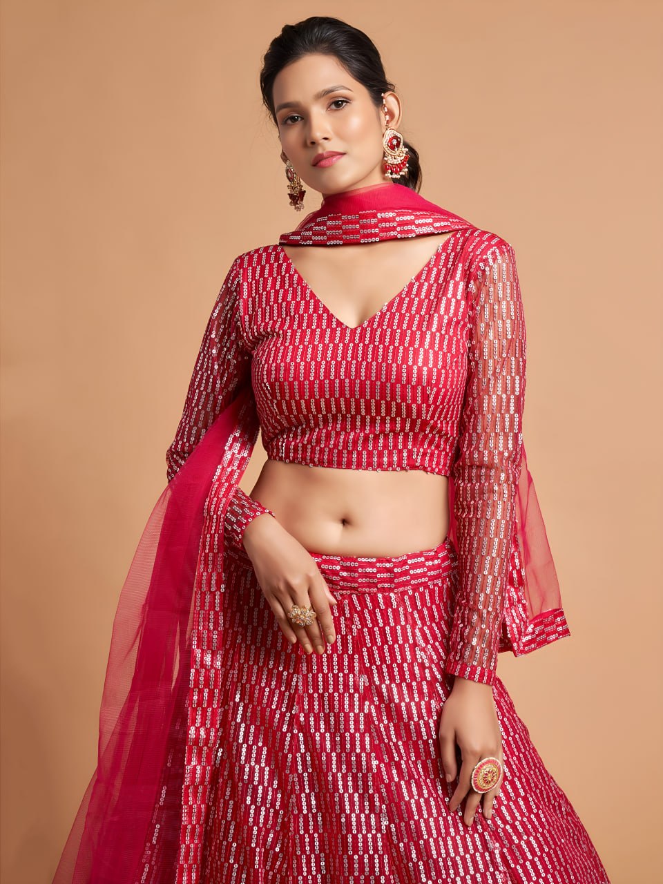 Elegant Hot Pink Sequin Designer Lehenga Choli