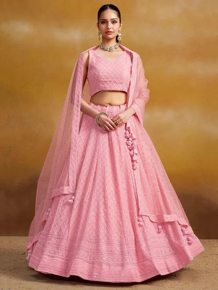 Pink Sequins Georgette Festival Wear Lehenga Choli