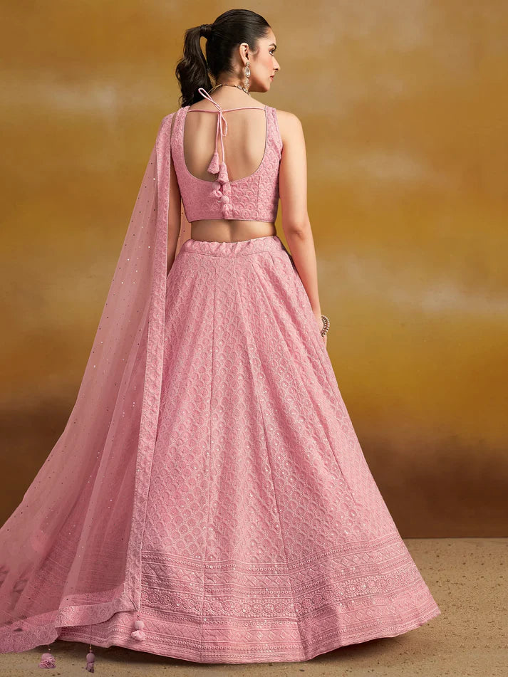 Pink Sequins Georgette Festival Wear Lehenga Choli