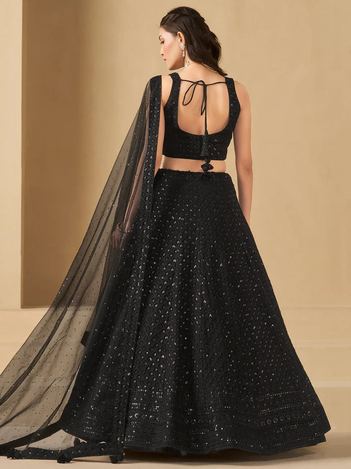 Black Sequins Georgette Reception Wear Lehenga Choli