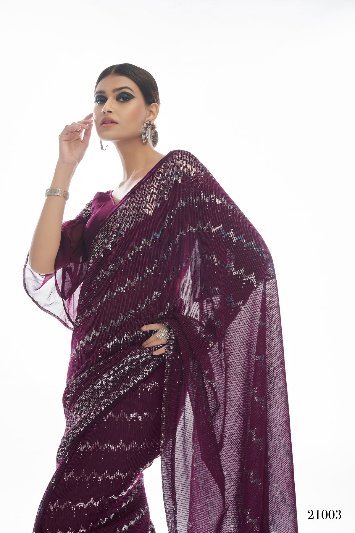 Beautiful Wine color bollywood sequin saree - Joshindia