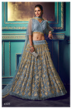 Dusty blue color designer embroidary sequence work lehenga choli - Joshindia