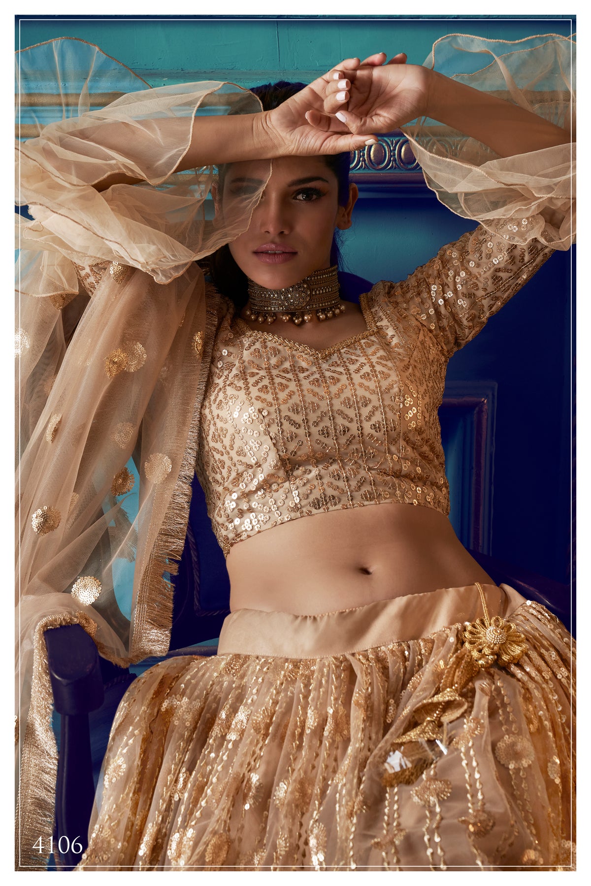 Golden beige color trendy sequence lehenga choli buy it now - Joshindia