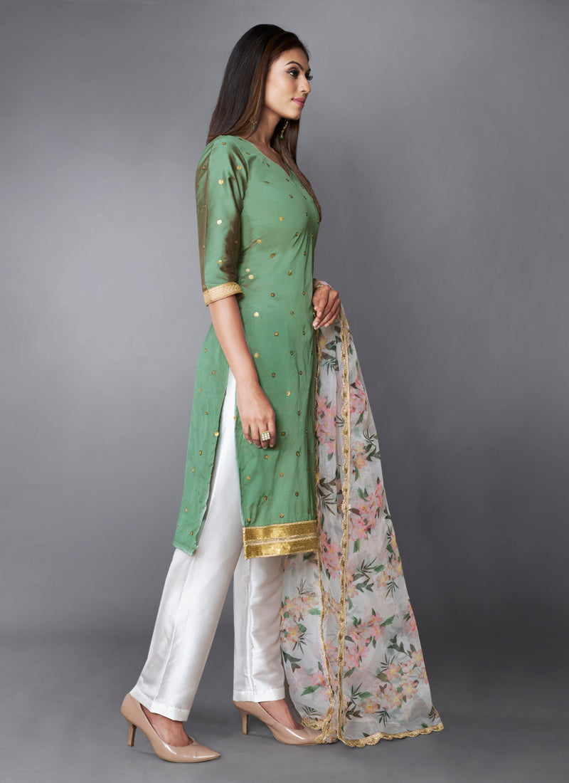 Olive Green Georgette Designer Kurta Set - Joshindia