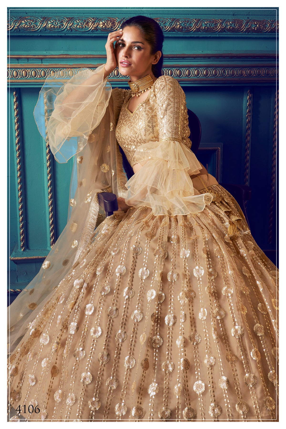 Golden beige color trendy sequence lehenga choli buy it now - Joshindia