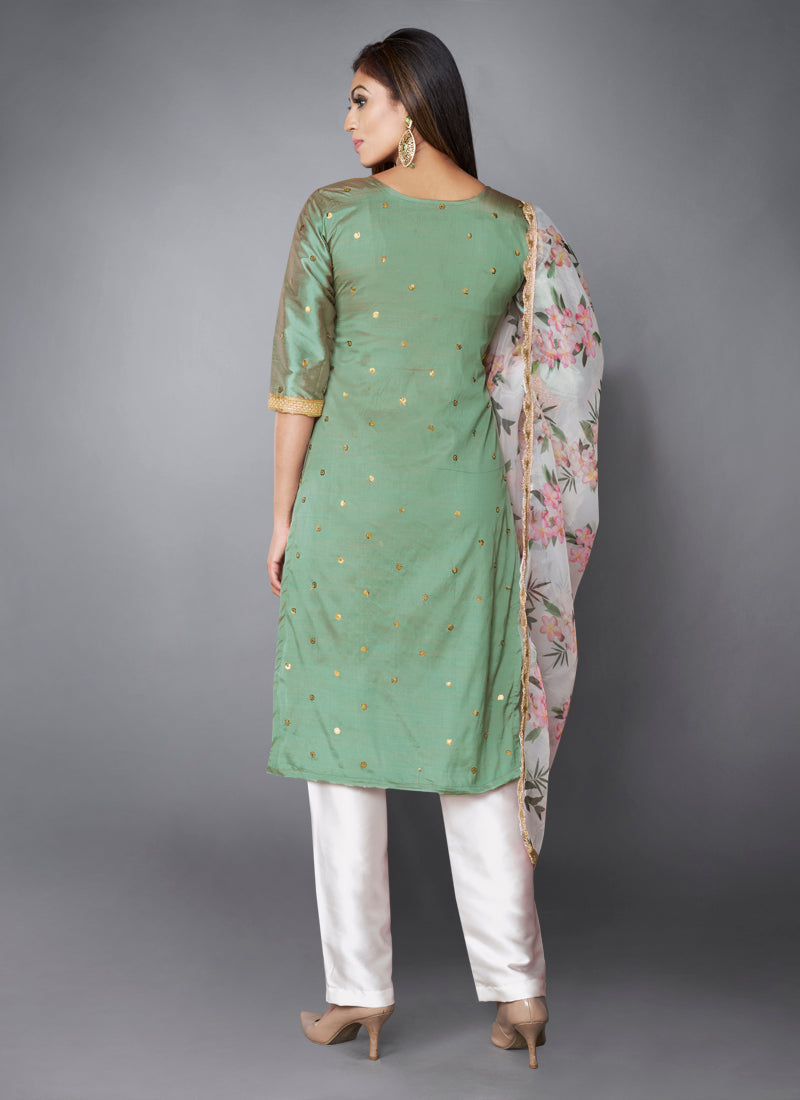 Olive Green Georgette Designer Kurta Set - Joshindia