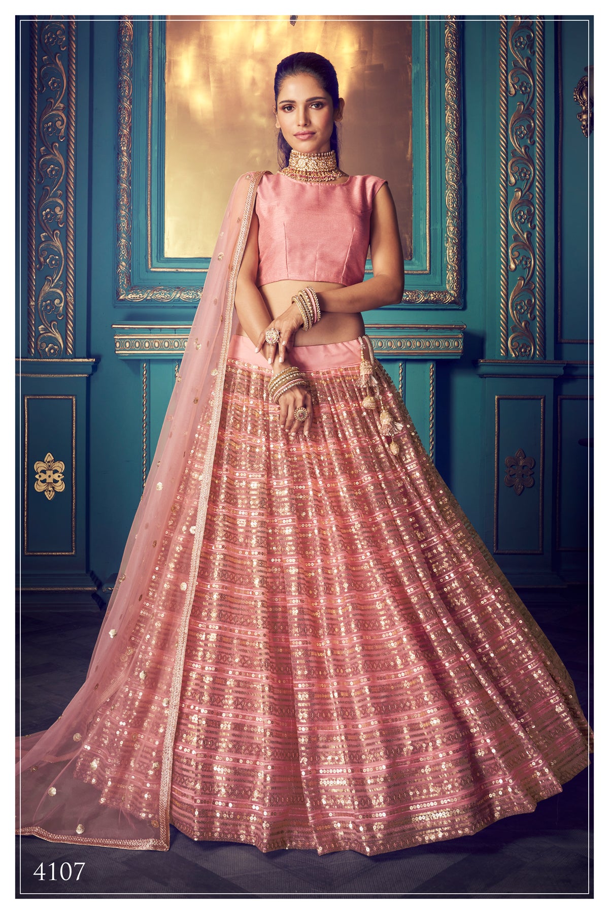 Classic Coral pink color designer lehenga choli buy it now - Joshindia