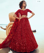 red color designer net sequins work lehenga choli - Joshindia