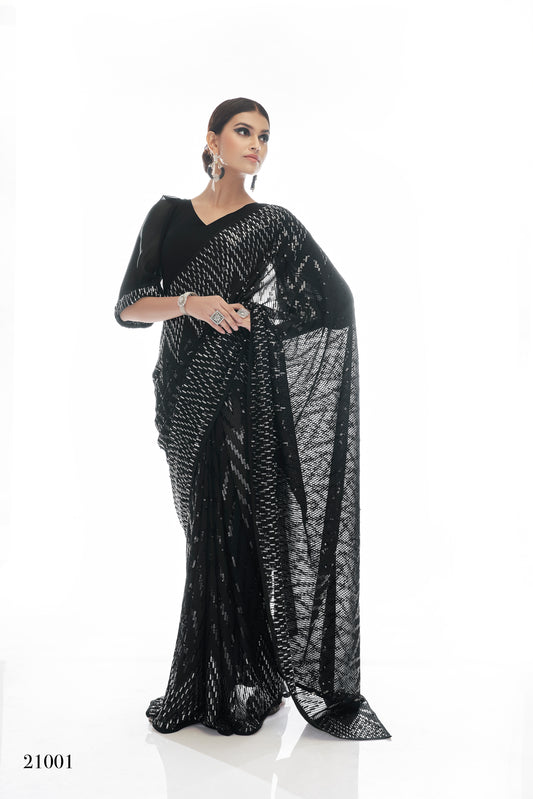 Beautiful Black color bollywood sequin saree