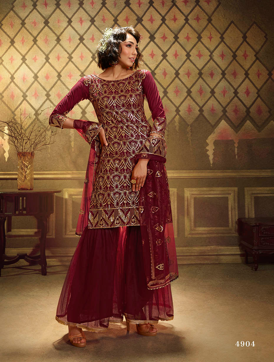 marun color designer fancy salwar suit - Joshindia