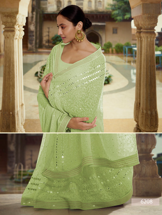 Amazing Green  color Designer silk saree with blouse