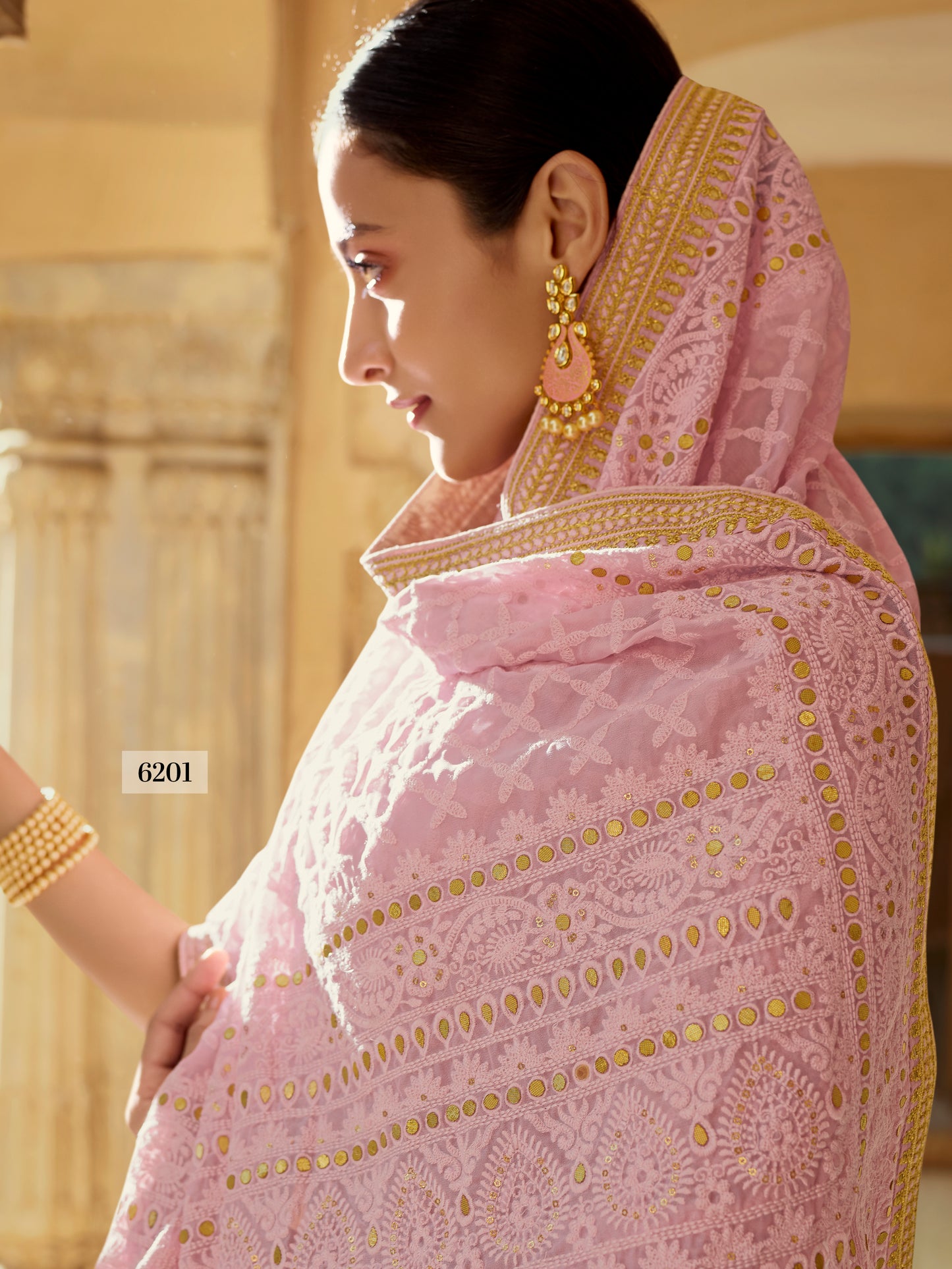 Amazing Pink color Designer Georgette saree with blouse