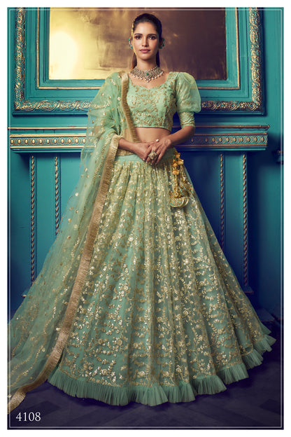 Green color trendy lehenga for special occasion buy it now