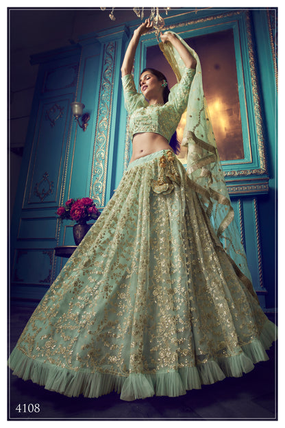 Green color trendy lehenga for special occasion buy it now