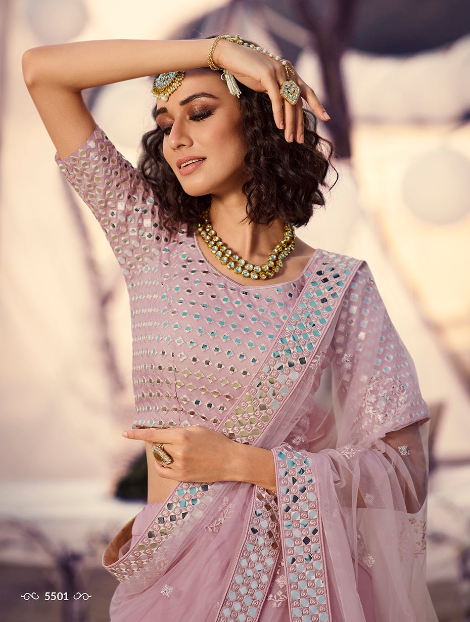 Trending baby pink color designer mirror work lehenga choli buy now - Joshindia