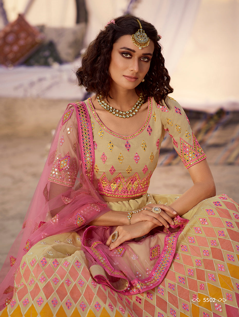 Trending beige color designer mirror work lehenga choli buy now - Joshindia