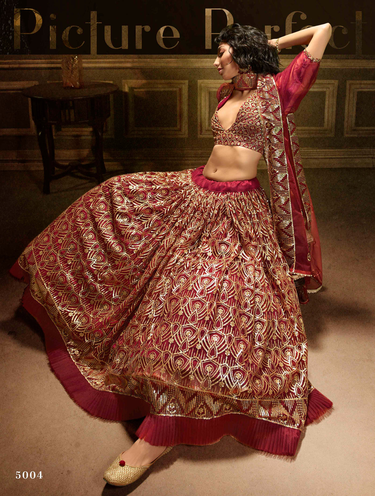 maroon color designer embroidary sequence work lehenga choli - Joshindia