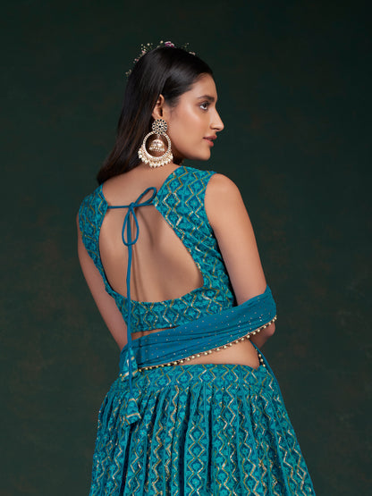 Amazing Rama Blue Color Designer Lehenga Choli Buy Now