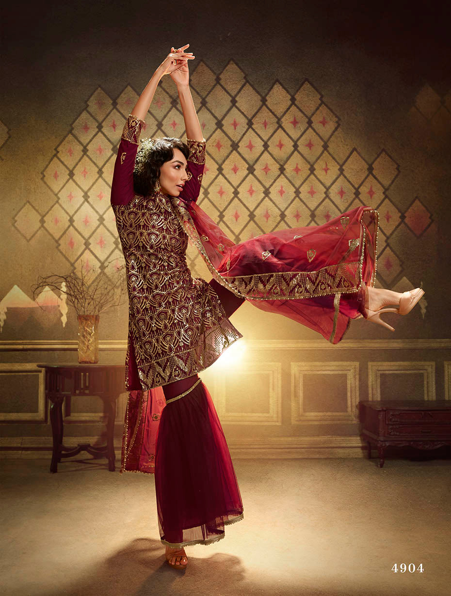 marun color designer fancy salwar suit - Joshindia