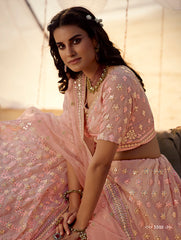 Trending  peach color designer mirror work lehenga choli buy now - Joshindia