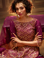 purple color georgette satin sharara style suit - Joshindia