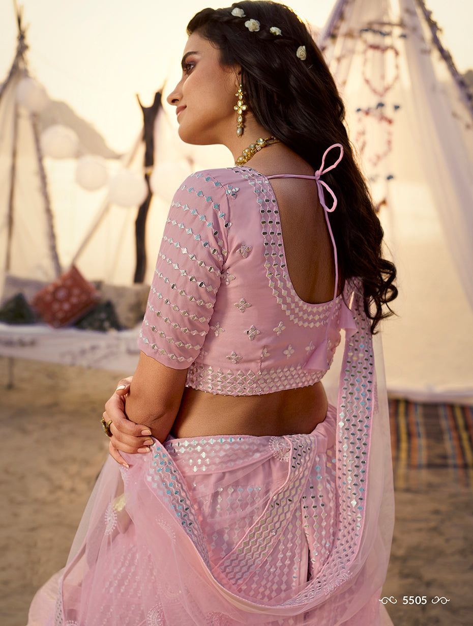 Trending designer mirror work lehenga choli buy now light pink color - Joshindia