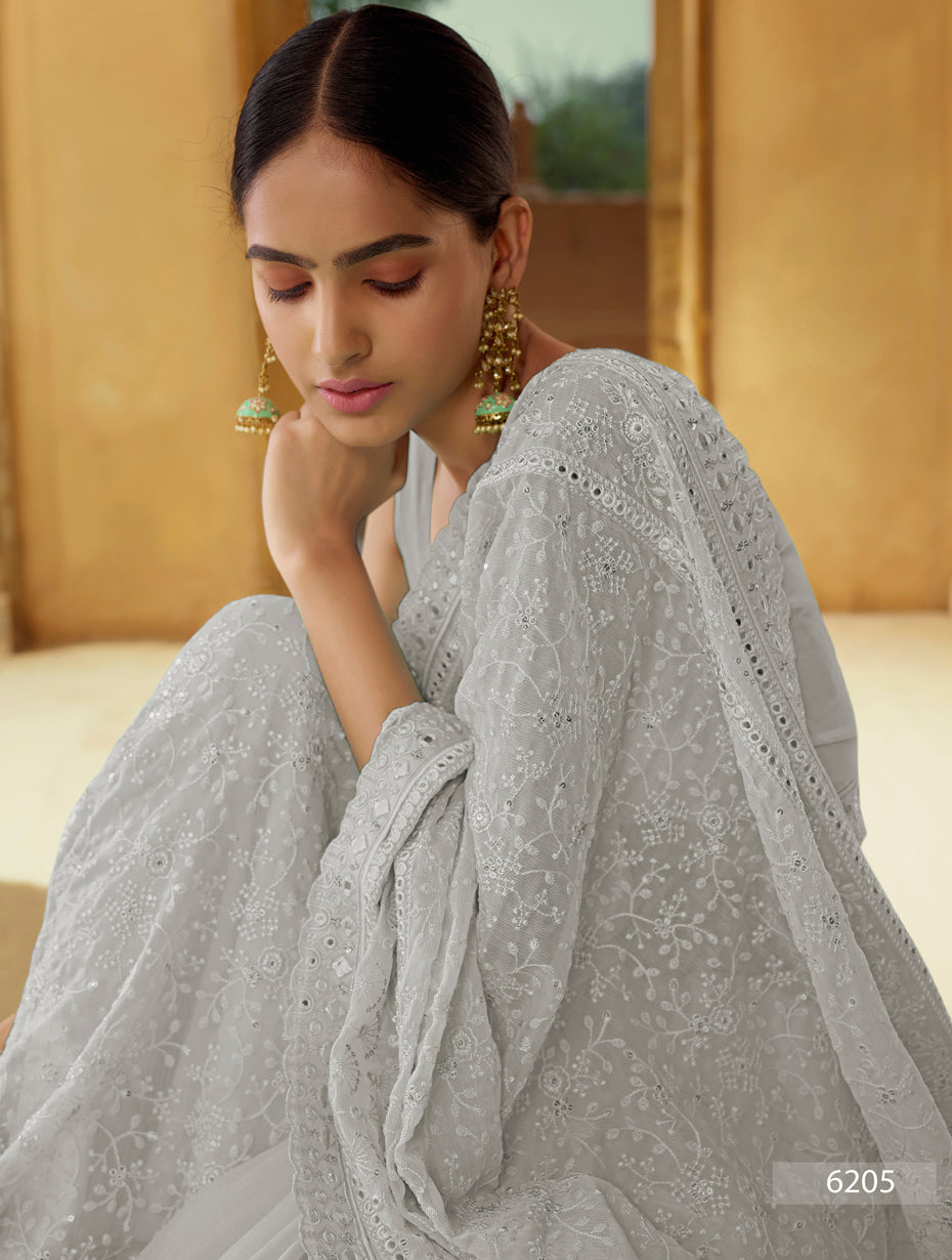 Natural Grey Color heavy designer saree - Joshindia