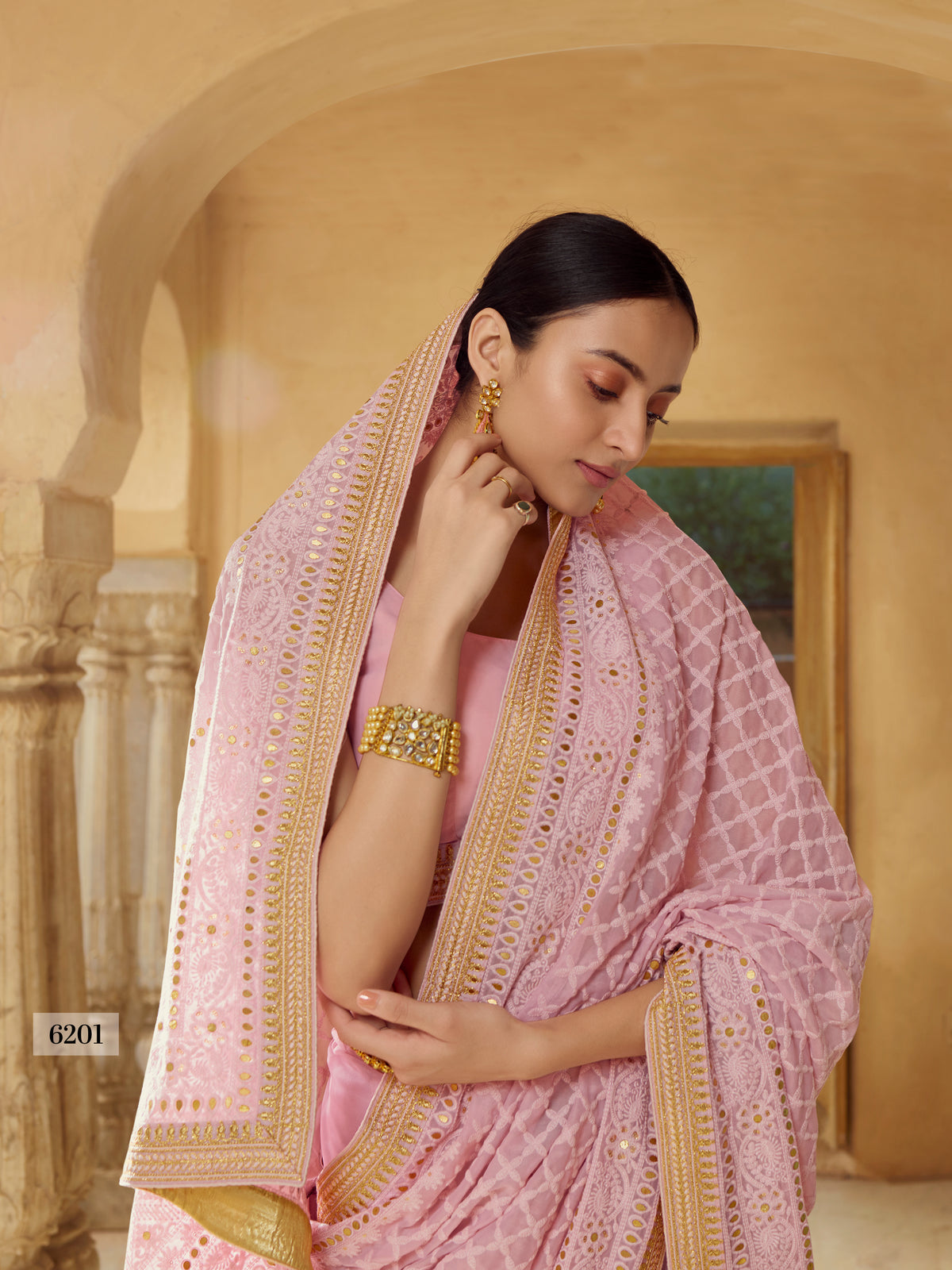 Amazing Pink color Designer Georgette saree with blouse - Joshindia