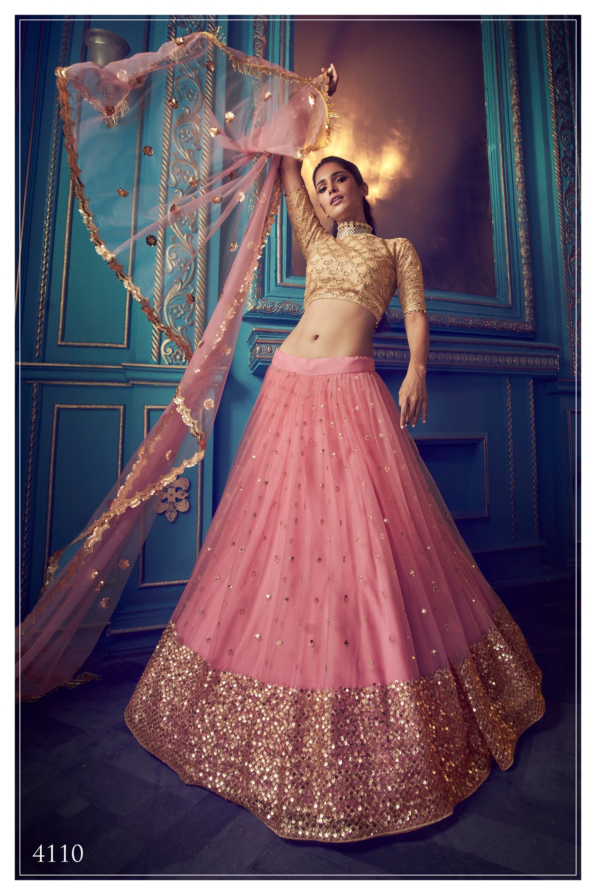 Tomato pinkdesigner embroidary sequence work lehenga choli - Joshindia