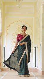 Amazing Drak Green Color Sequence Saree For Wedding Look