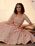 New designer mirror work lehenga choli buy now in peach color - Joshindia