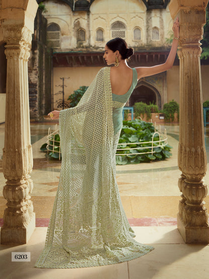 Amazing Light Green color Heavy Designer saree with blouse