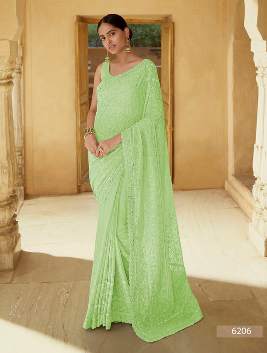 Light Moss Green color heavy designer saree