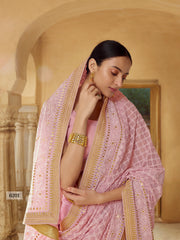 Amazing Pink color Designer Georgette saree with blouse - Joshindia